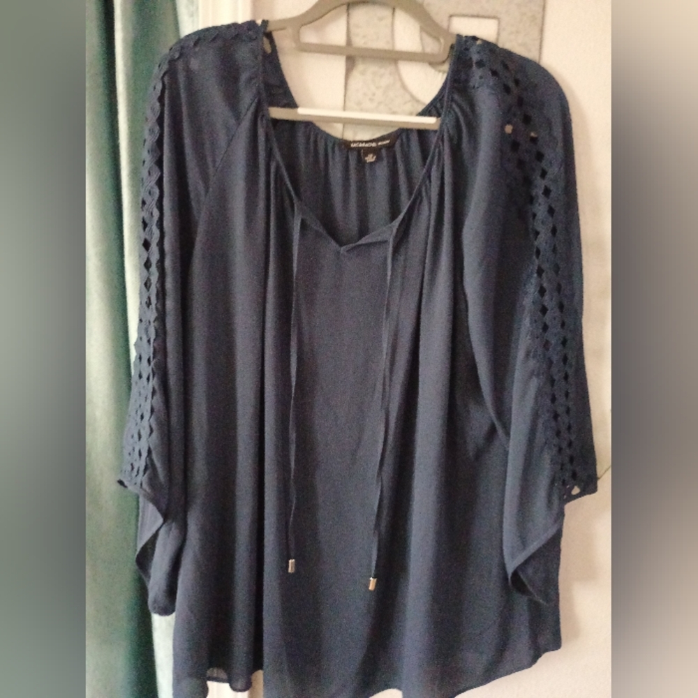Zac & Rachel Deep Blue Blouse with Eyelet Sleeves
